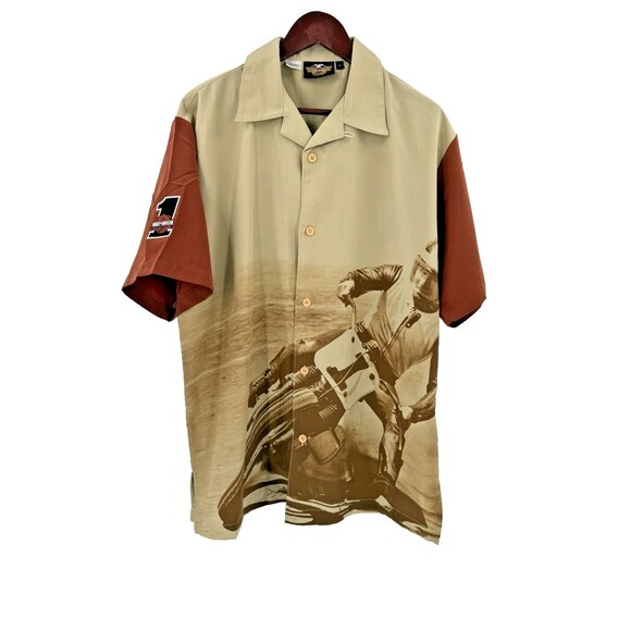 Harley-Davidson Other - VINTAGE 2003 Harley Davidson Retro Race Team Graphic Print Button Down MEDIUM